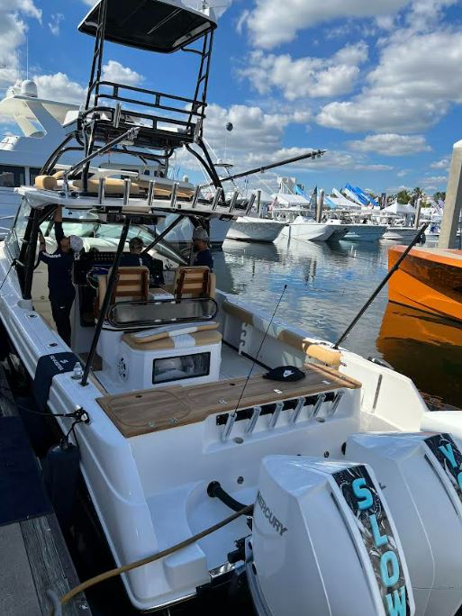 Yacht preparing for haul out in Miami marina
