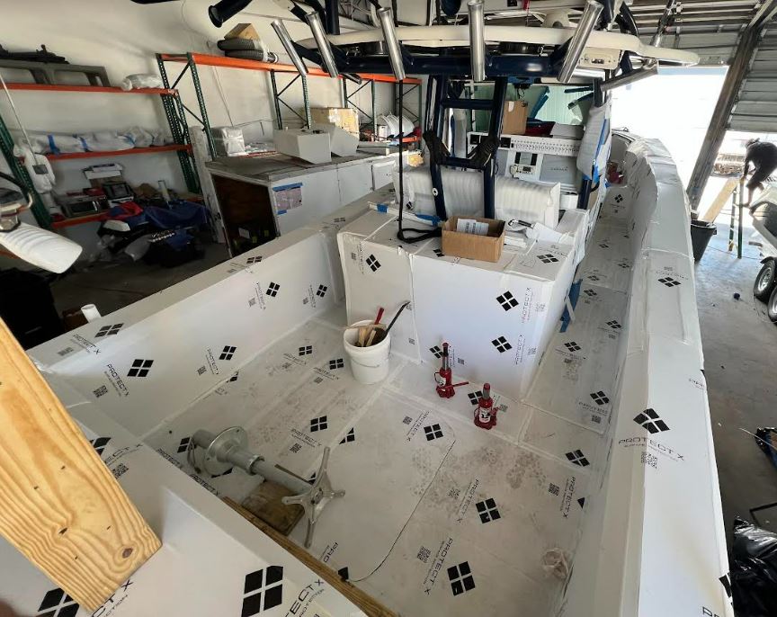 Yacht renovations in progress, refitting and repairing the boat in Pompano Beach