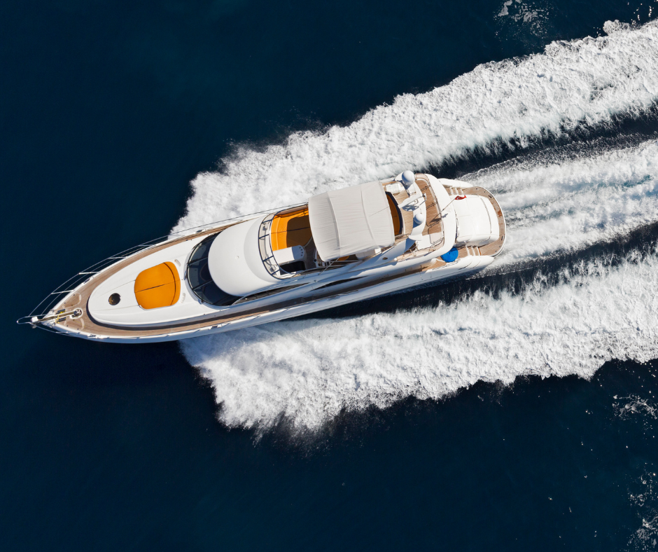 Yacht moving quickly on the water in Pompano Beach with a stabilizer upgrade