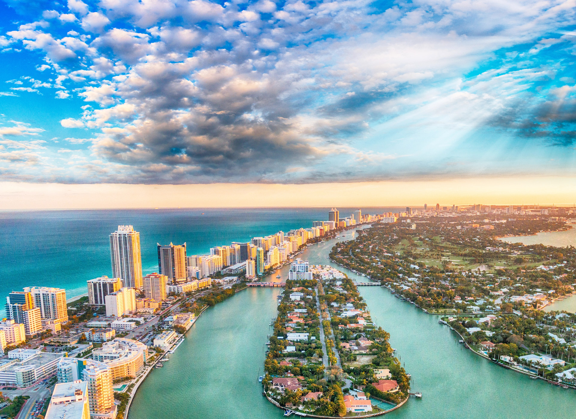 Intracoastal waterways along Miami coastline