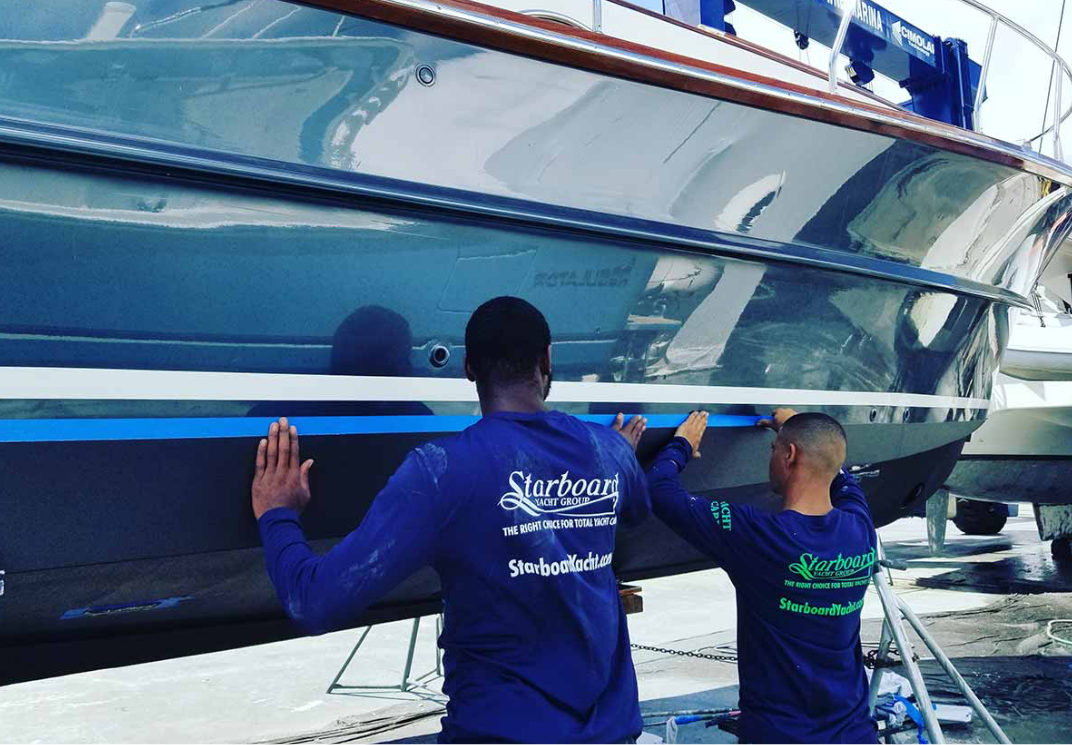 Starboard Yacht Group team preparing for yacht refitting in Miami Beach